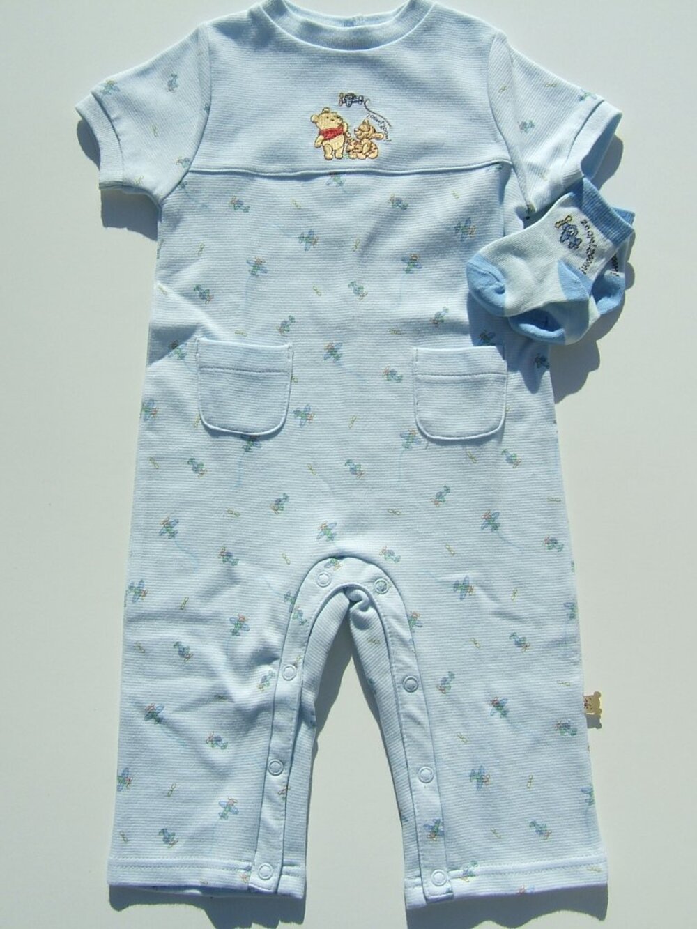 Disney - Baby Boys 2-Pc Blue Airplane Coverall Set